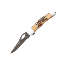 4-3/8 In. Genuine India Stag Bone™ Damascus Locking Cowhand™ W/ Pocket Clip – 5150LD