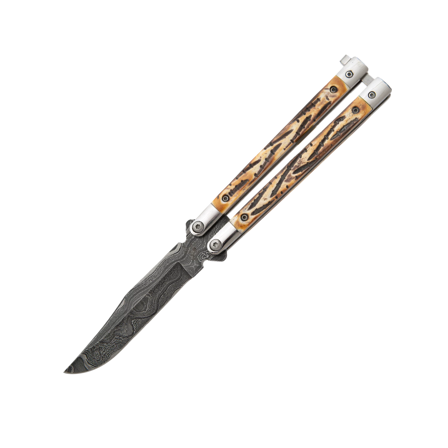 5″ Genuine India Stag Bone™ Butterfly Damascus – 517D 3 5″ Genuine India Stag Bone™ Butterfly Damascus – 517D