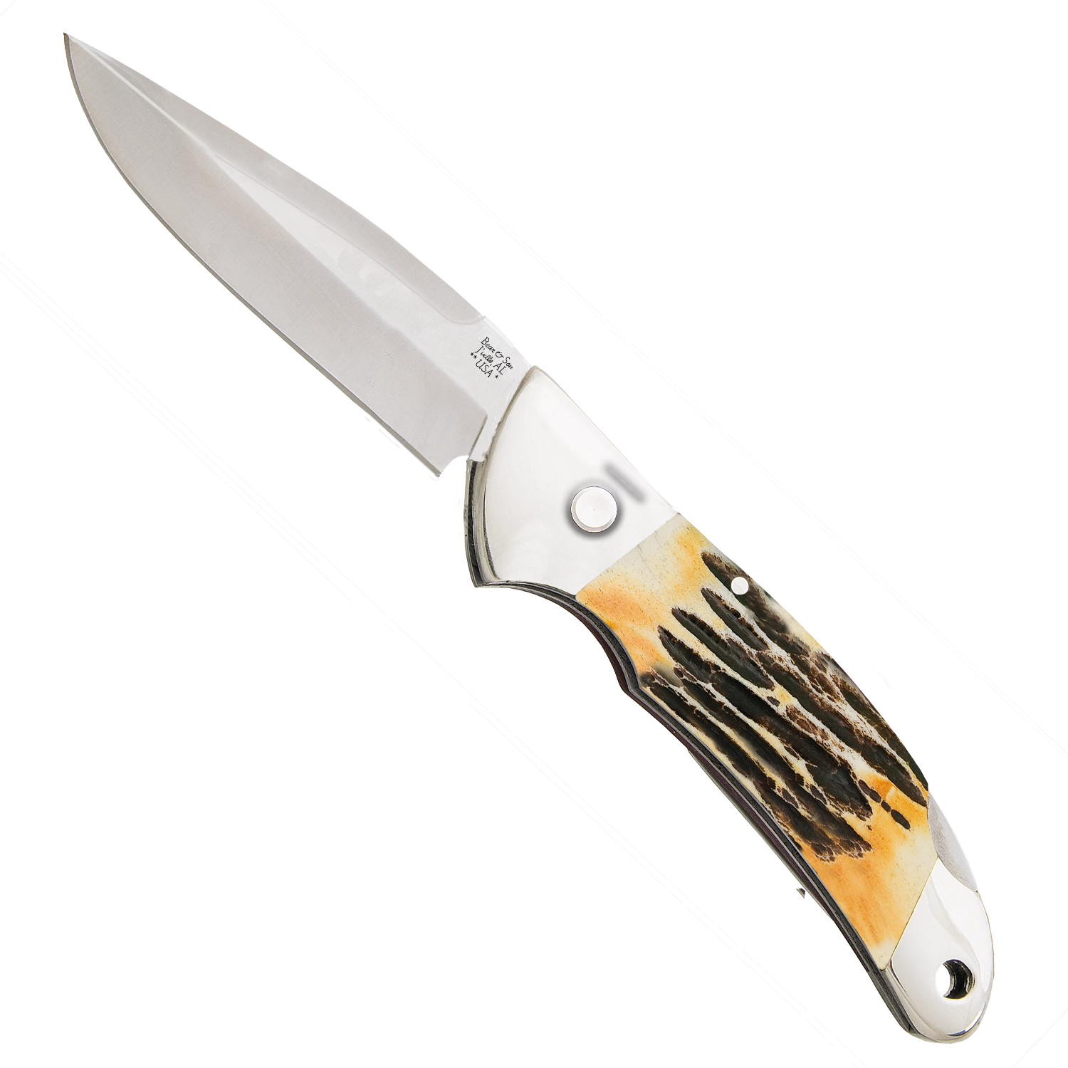 3-3/4″ Genuine India Stag Bone Automatic Lockback – 5A08 3 3-3/4″ Genuine India Stag Bone Automatic Lockback – 5A08