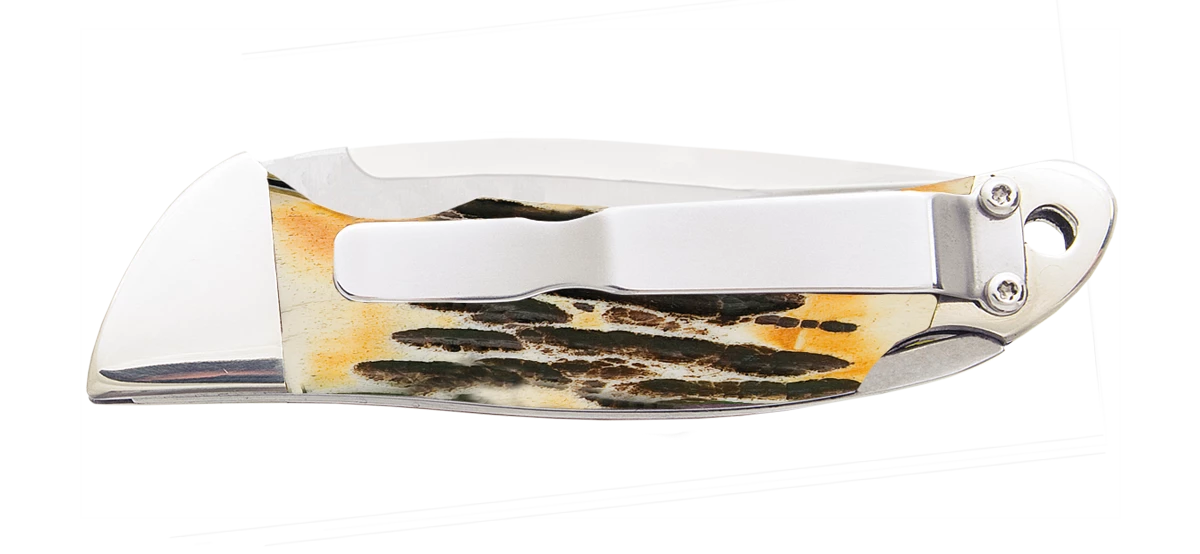 3-3/4″ Genuine India Stag Bone Automatic Lockback – 5A08 4 3-3/4″ Genuine India Stag Bone Automatic Lockback – 5A08 - Image 2