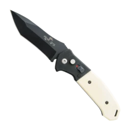4-1/2″ Auto Bold Action® V White Smooth Bone Handle W/ Black Blade – AC-500-WSB6-B