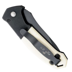 4-1/2″ Auto Bold Action® V White Smooth Bone Handle W/ Black Blade – AC-500-WSB6-B -BEAR AND SON CUTLERY Sales AC 500 WSB6 B 2
