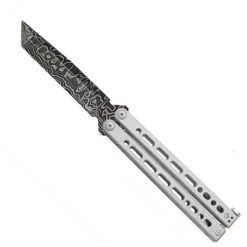 BEAR SONG®  VIII GREY STAINLESS HANDLE W/ DAMASCUS TANTO BLADE – B-810-SS-LD