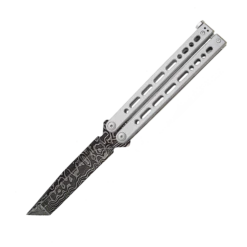 SMALL BEAR SONG® IX GREY STAINLESS HANDLE W/ TANTO DAMASCUS BLADE – B-910-SS-LD