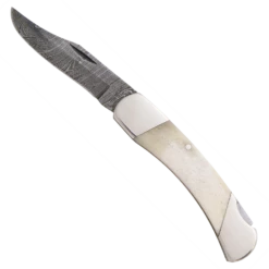 3-3/4″ White Smooth Bone Lockback Damascus – WSB05D