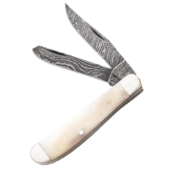 3-1/2″ White Smooth Bone Mini Trapper Damascus – WSB07D