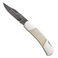 3″ White Smooth Bone Executive Lockback Damascus – WSB26D
